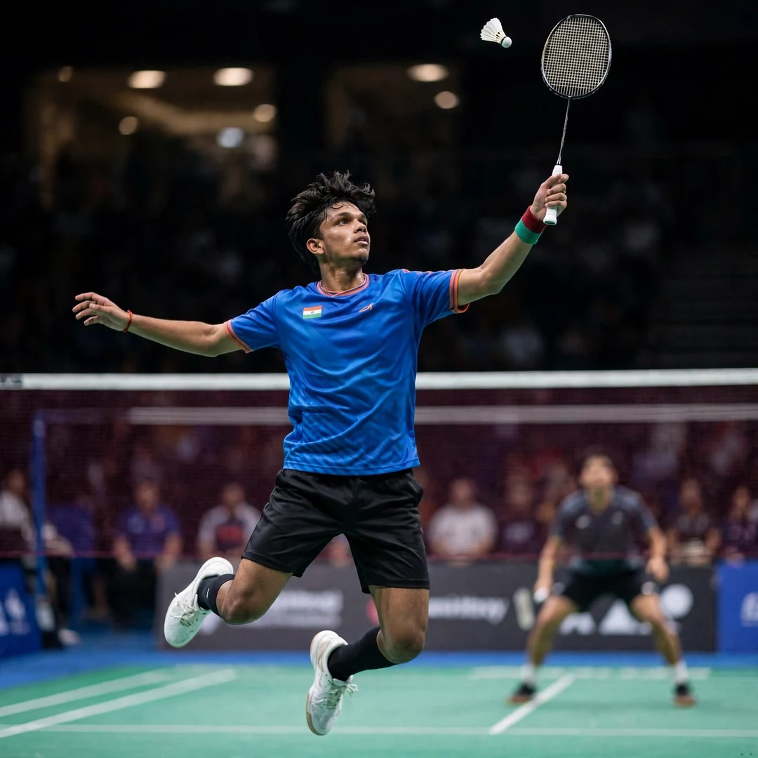S. Sankar Muthusamy Subramanian Jump Smash S. Sankar Muthusamy Subramanian leaping for a left-handed jump smash (AI-generated)