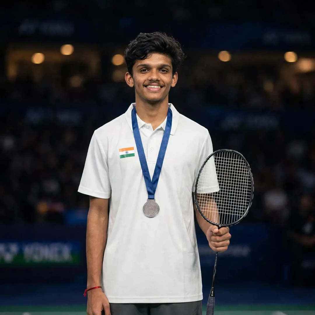 S. Sankar Muthusamy Subramanian World Junior Silver Medallist S. Sankar Muthusamy Subramanian wearing his World Junior Championships silver medal, Santander 2022 (AI-generated)