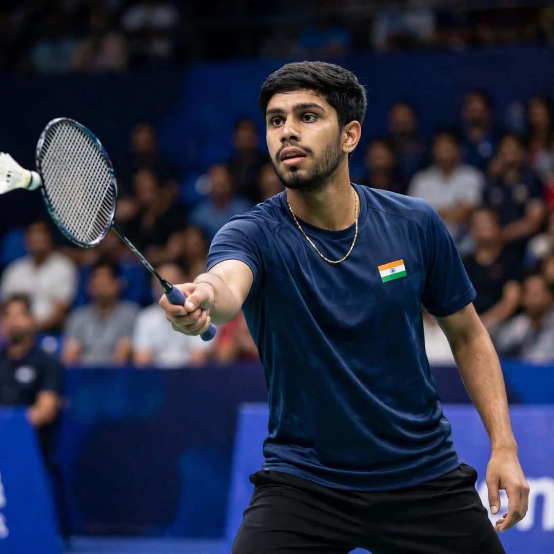 Sanskar Saraswat playing a forehand at the Guwahati Masters 2025 in Guwahati (AI-generated) Sanskar Saraswat playing a forehand at the Guwahati Masters 2025 in Guwahati (AI-generated)