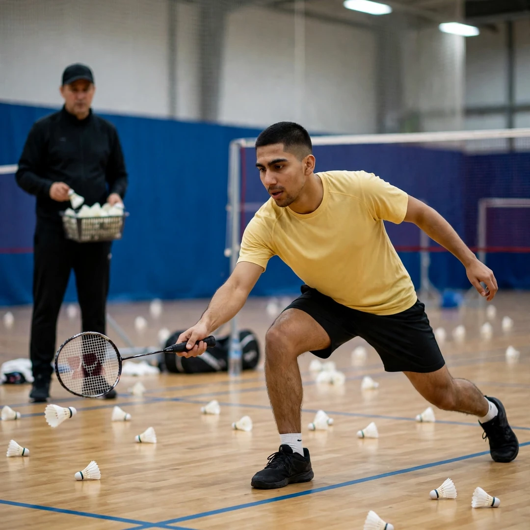 Shashwat Dalal in a multi-shuttle training drill (AI-generated) Shashwat Dalal in a multi-shuttle training drill (AI-generated)
