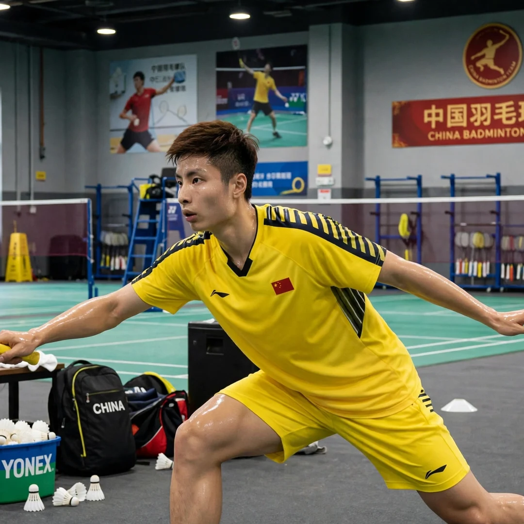 Chinese badminton champion displaying patient mindset and training dedication Shi Yu Qi intense training (AI-generated)