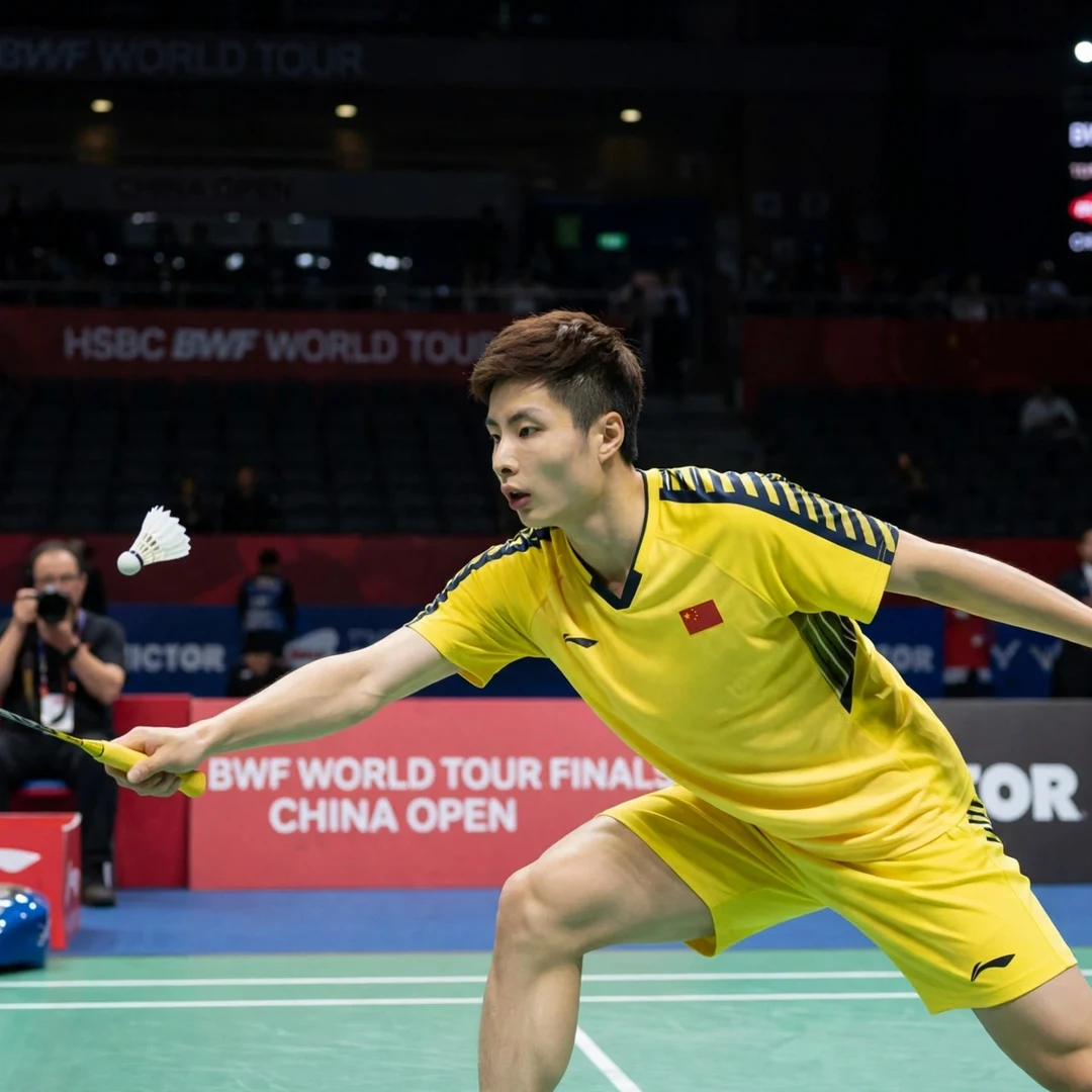 Shi Yu Qi showing exceptional court coverage during extended long rally Shi Yu Qi net play (AI-generated)