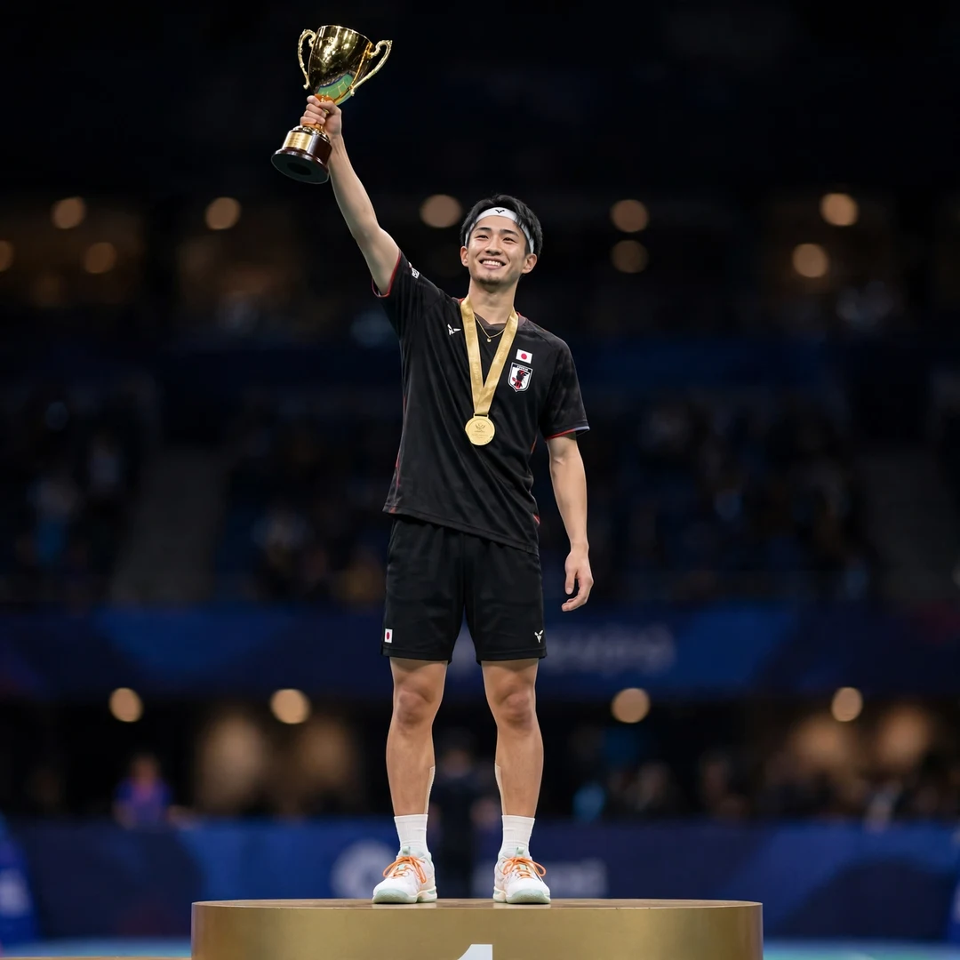 Shogo Ogawa Vietnam Open trophy Shogo Ogawa on the podium holding the 2024 Vietnam Open trophy aloft in his right hand (AI-generated)