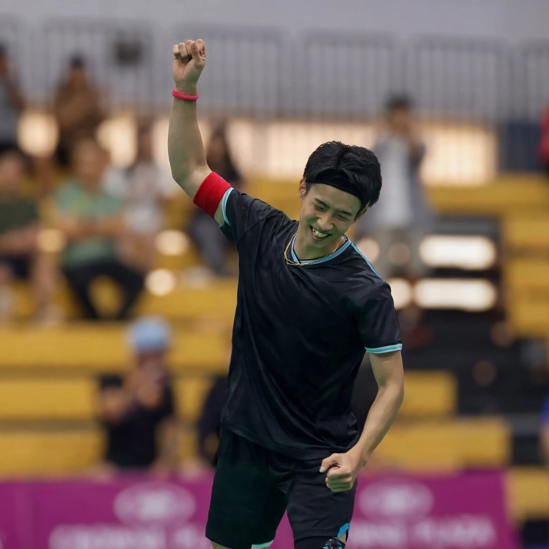 Shogo Ogawa Saipan International 2026 Shogo Ogawa celebrating his 2026 Saipan International title with a raised right fist (AI-generated)