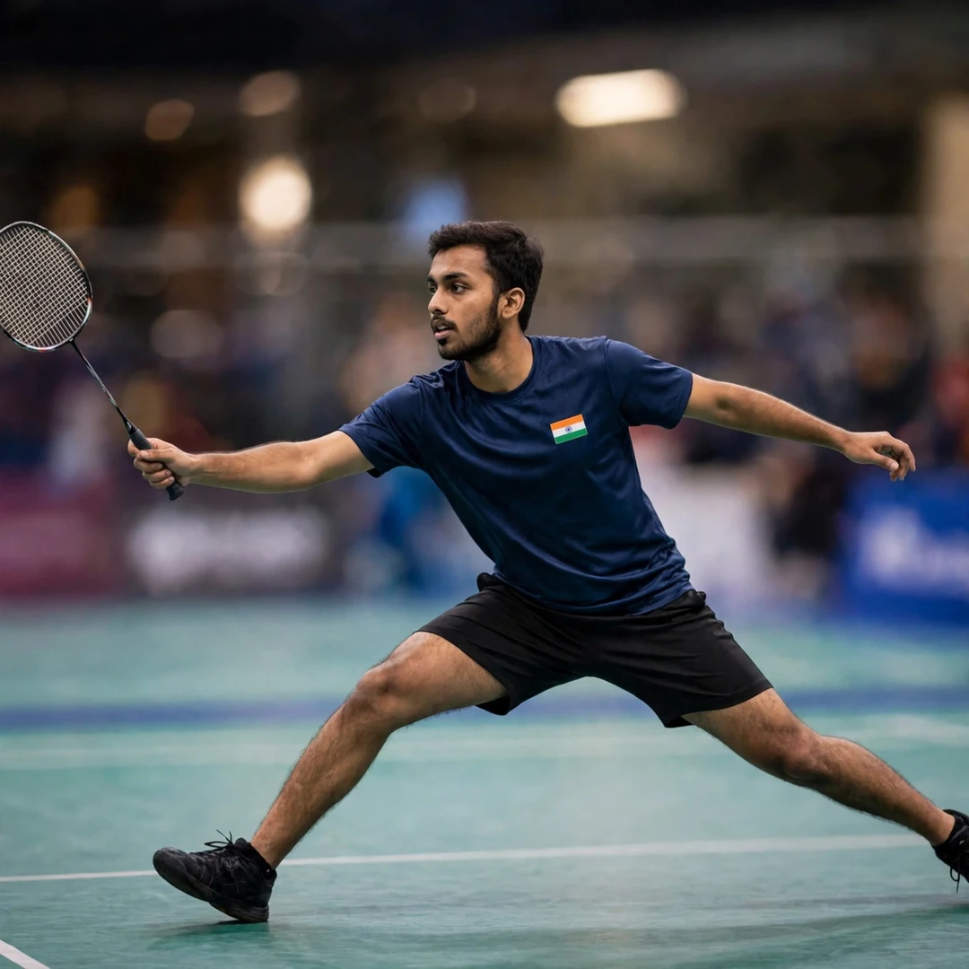 Siddhanth Gupta stretched out on the backhand side (AI-generated) Siddhanth Gupta stretched out on the backhand side (AI-generated)