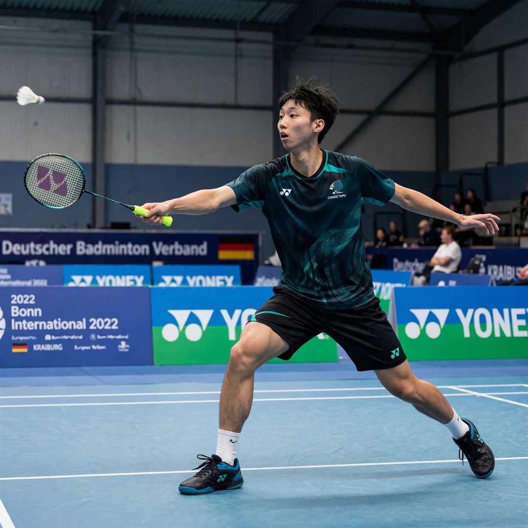 Su Li Yang Bonn International 2022 Su Li Yang playing a forehand drive at the 2022 Bonn International in Germany, one of three senior finals he reached that year (AI-generated)