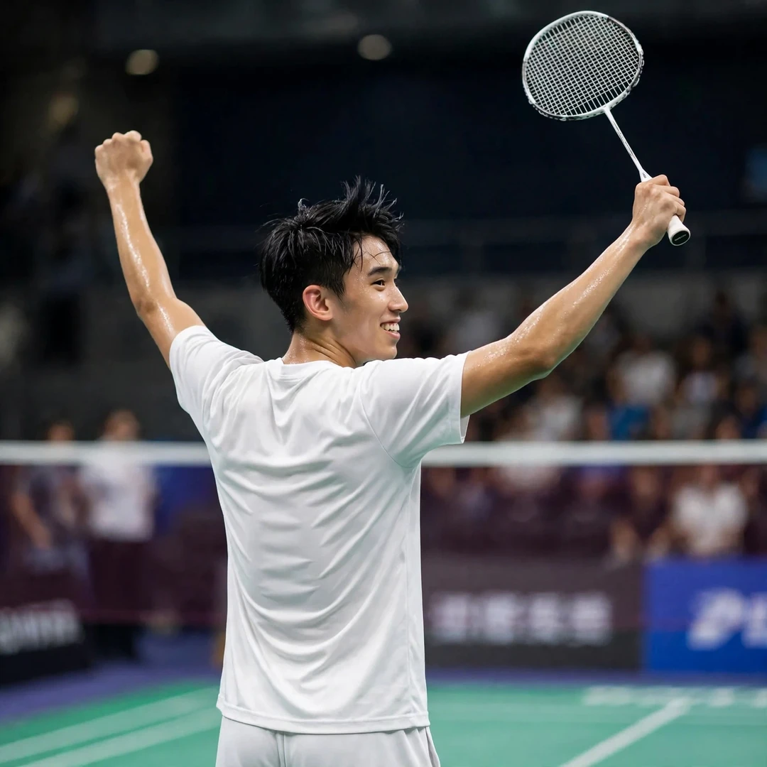 Tan Jia Jie celebrating a three-game victory (AI-generated) Tan Jia Jie celebrating match victory (AI-generated)