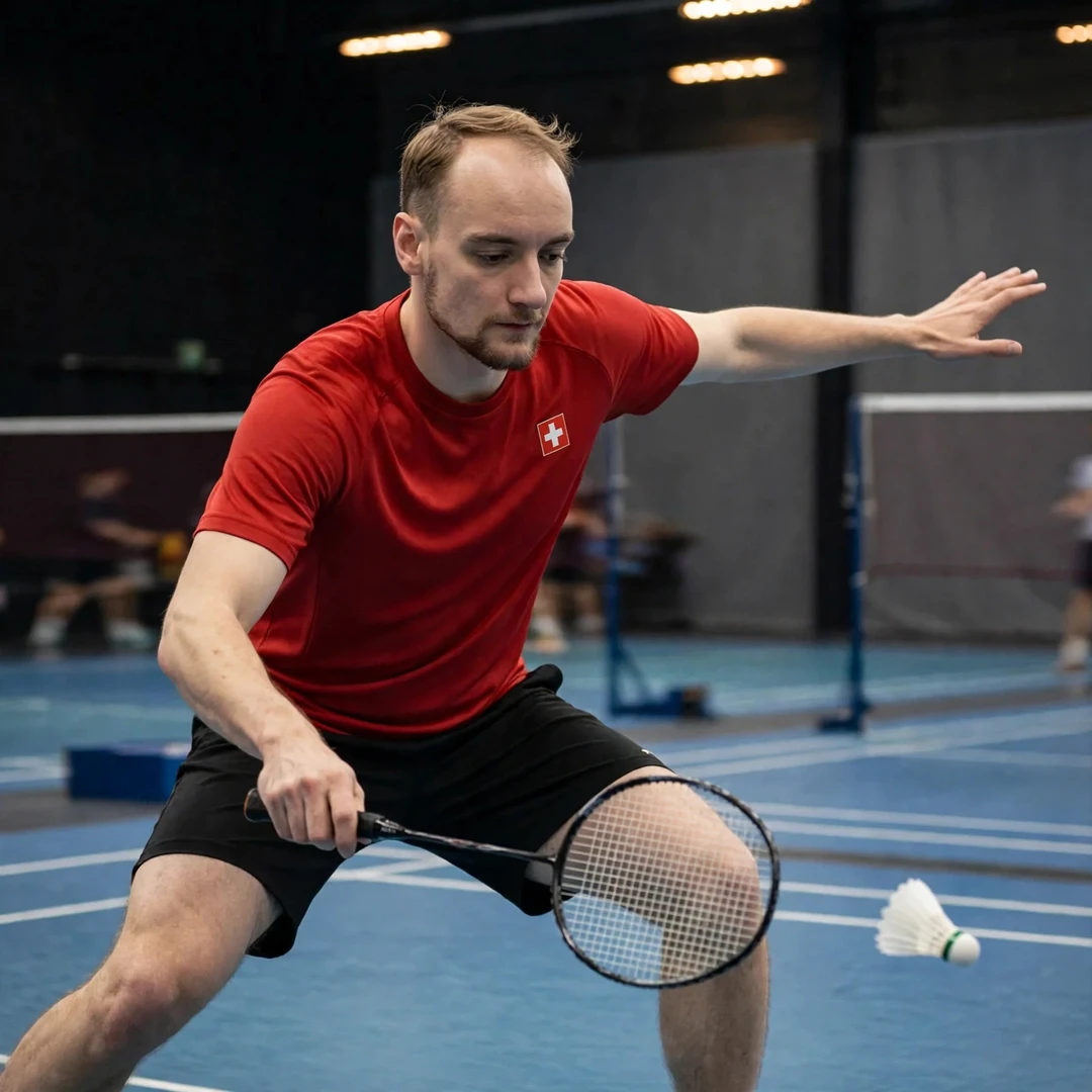 Tobias Kuenzi playing a backhand defensive shot with his right hand (AI-generated) Tobias Kuenzi playing a backhand defensive shot with his right hand (AI-generated)