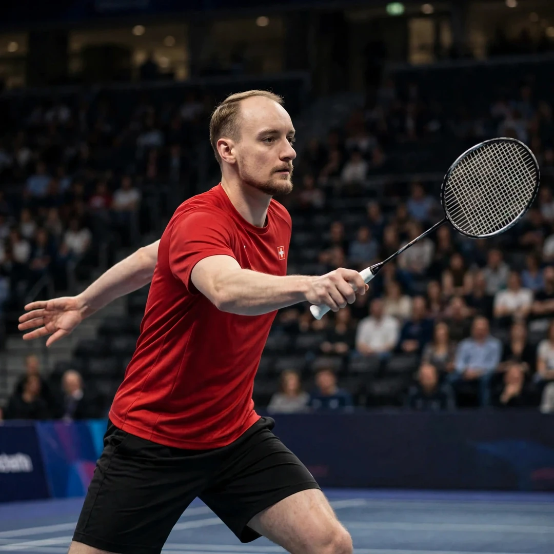 Tobias Kuenzi playing a forehand drive at the Paris 2024 Olympic Games (AI-generated) Tobias Kuenzi playing a forehand drive at the Paris 2024 Olympic Games (AI-generated)