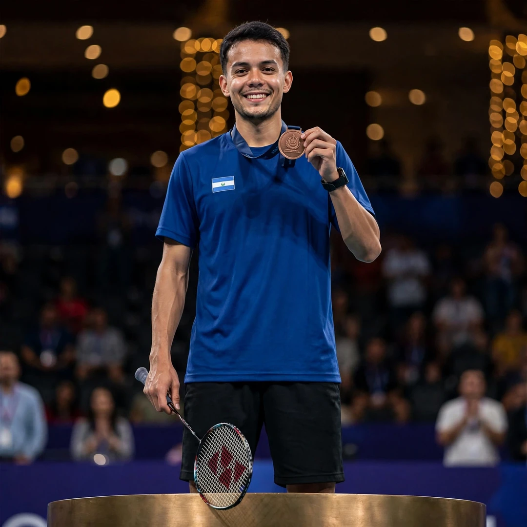 Uriel Francisco Canjura on the podium with his Pan American Games bronze medal (AI-generated) Uriel Francisco Canjura on the podium with his Pan American Games bronze medal (AI-generated)