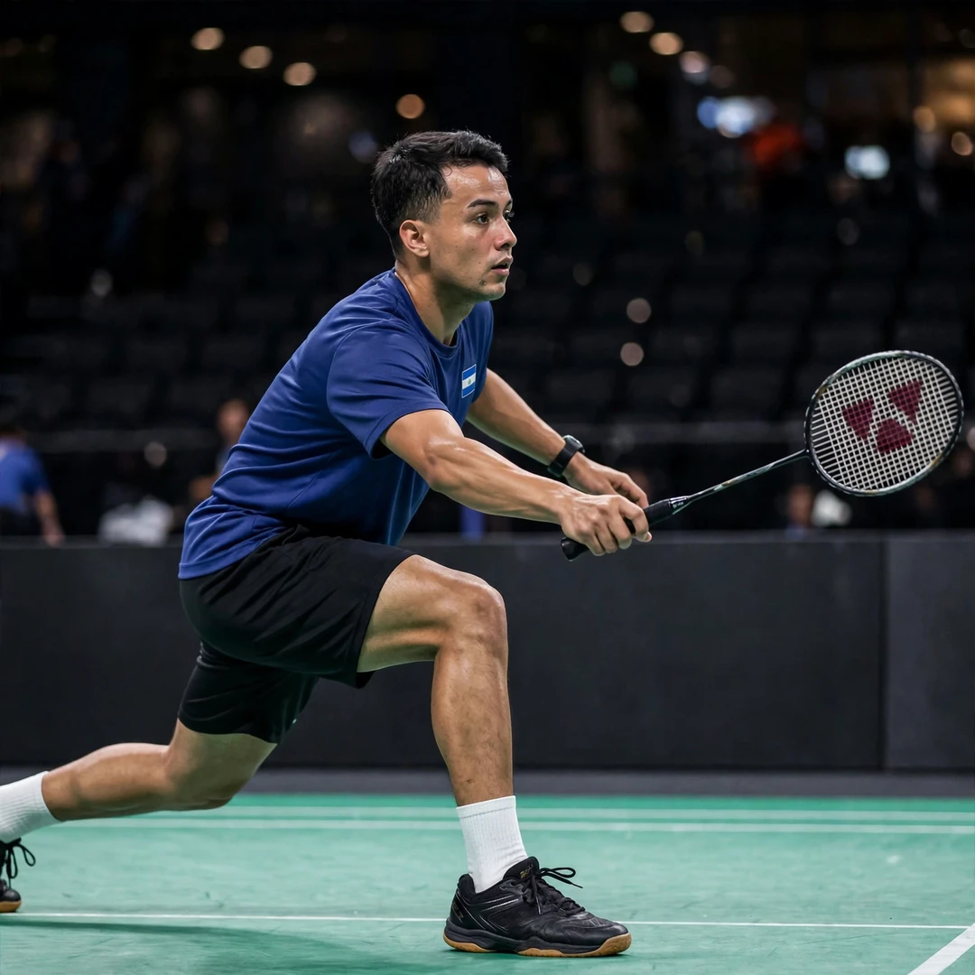 Uriel Francisco Canjura playing a forehand drive, seen from the side (AI-generated) Uriel Francisco Canjura playing a forehand drive, seen from the side (AI-generated)