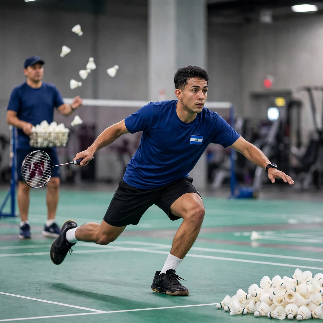 Uriel Francisco Canjura in a multi-shuttle training drill (AI-generated) Uriel Francisco Canjura in a multi-shuttle training drill (AI-generated)