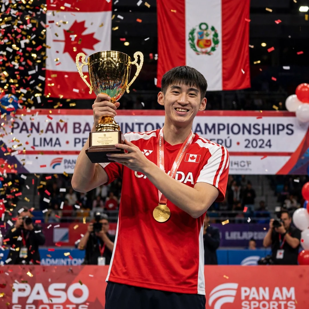 Victor Lai lifting the Pan Am Championships trophy in Lima Victor Lai lifting Pan Am Championships trophy (AI-generated)
