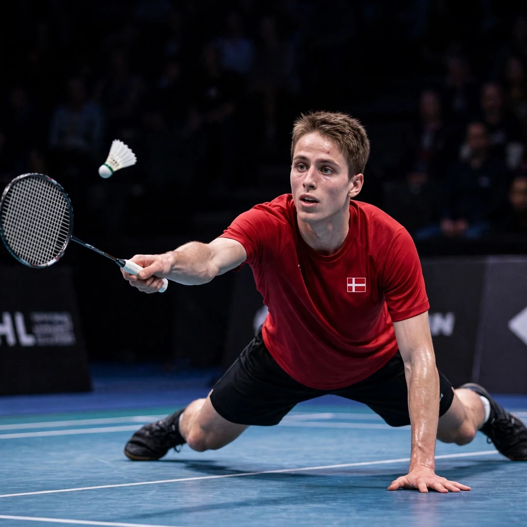 프라하에서 열린 Czech Open 2026 결승 행진 중 포핸드 플레이를 펼치는 Victor Ørding Kauffmann 프라하에서 열린 Czech Open 2026에 나선 Victor Ørding Kauffmann (AI 생성)