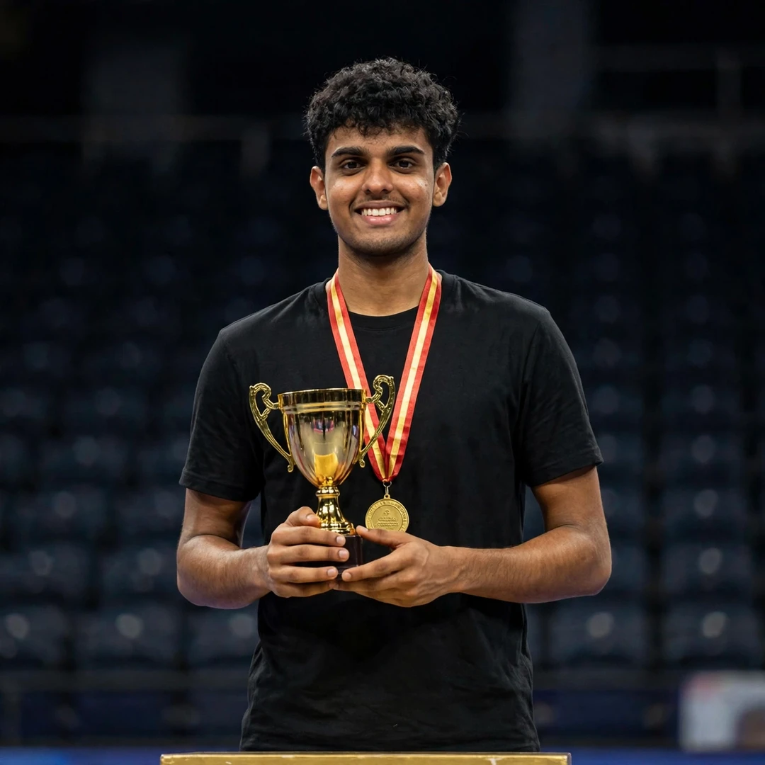 Viren Nettasinghe Bangladesh International Challenge 챔피언 Bangladesh International Challenge 트로피를 들고 있는 Viren Nettasinghe (AI 생성)