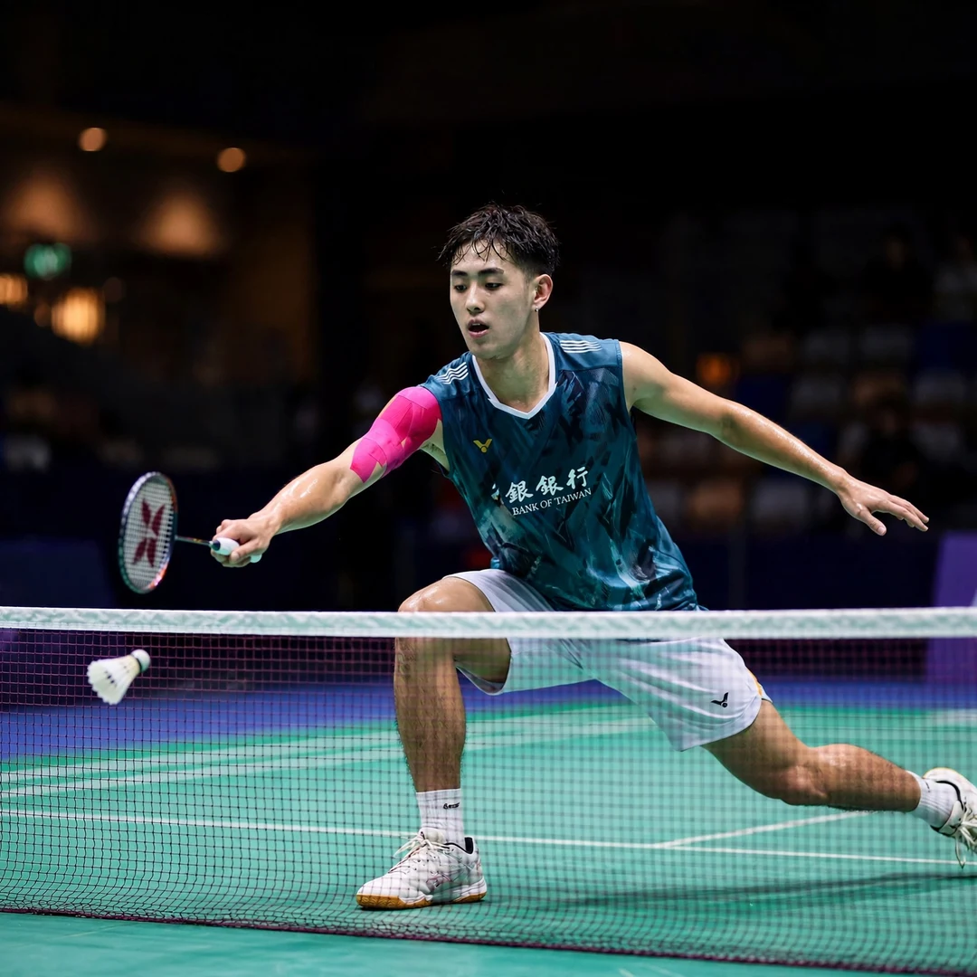Wang Po-Wei net play Wang Po-Wei lunging at the net for a delicate net shot (AI-generated)