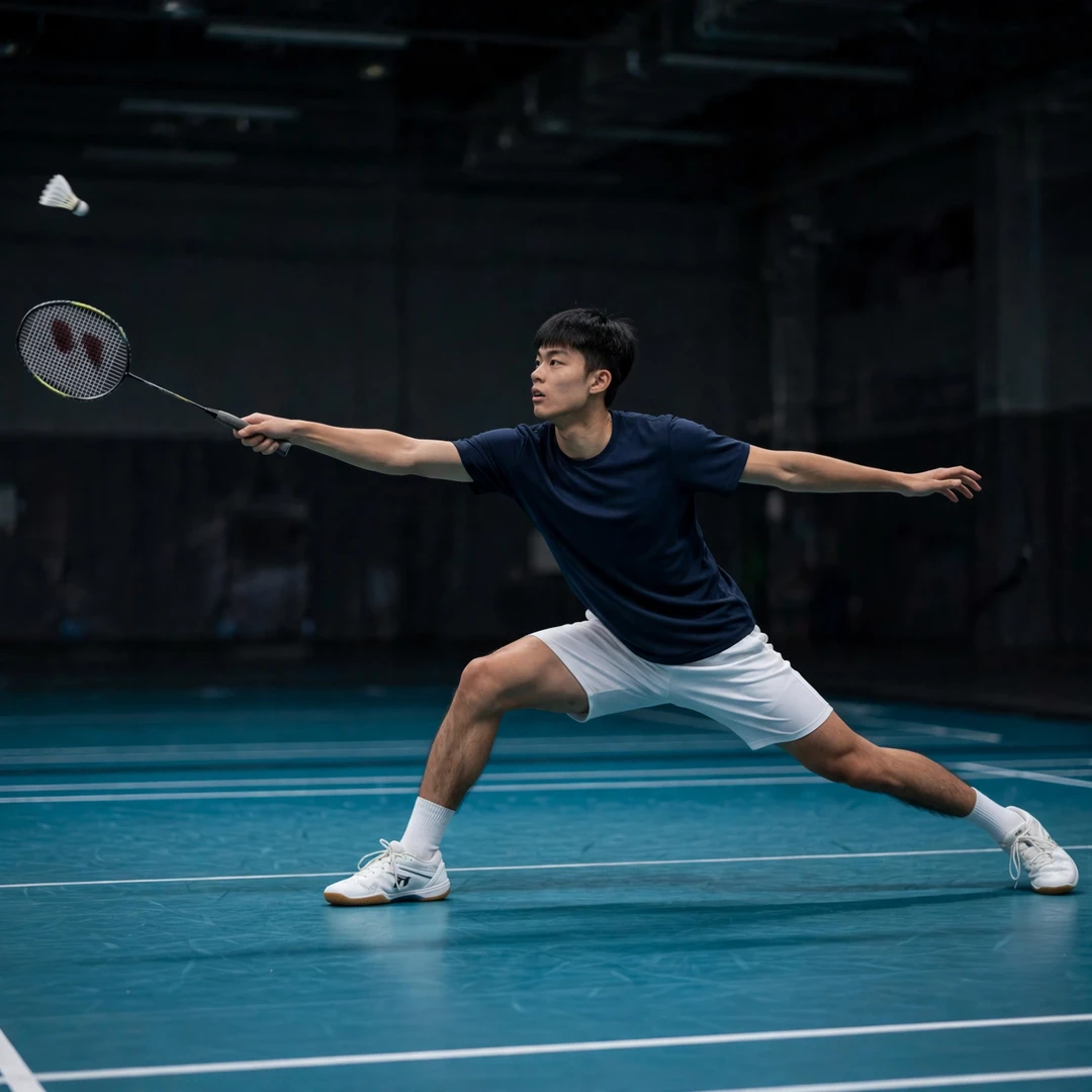Wang Yu-Kai stretched out on the backhand side (AI-generated) Wang Yu-Kai stretched out on the backhand side (AI-generated)