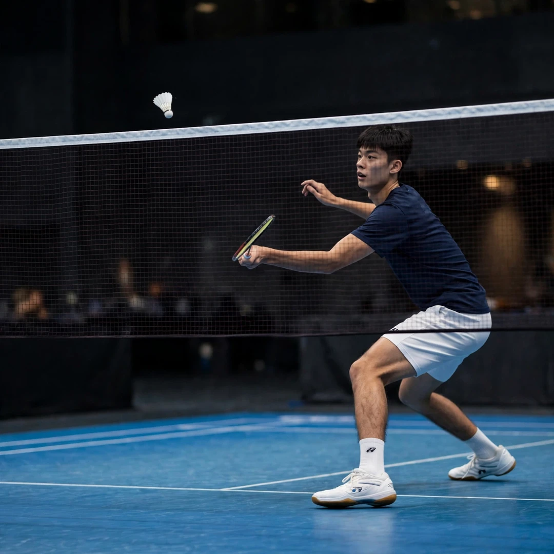 Wang Yu-Kai playing a tumbling net shot (AI-generated) Wang Yu-Kai playing a tumbling net shot (AI-generated)