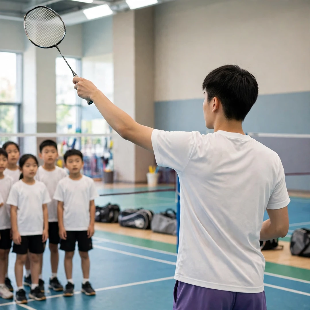 Wang Zheng Xing demonstrating technique to young academy students (AI-generated)
