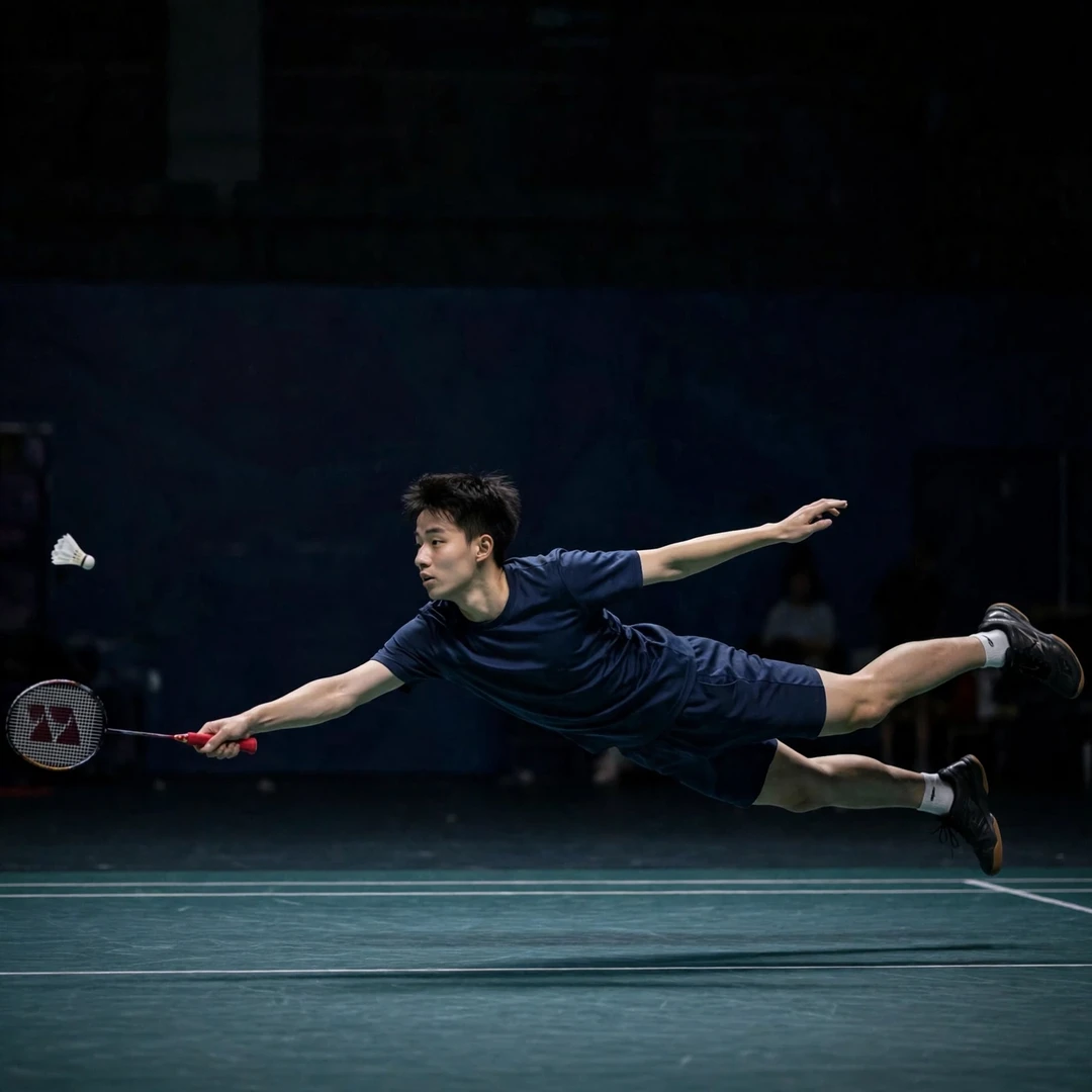 Wang Zheng Xing diving in defence to return a smash (AI-generated)