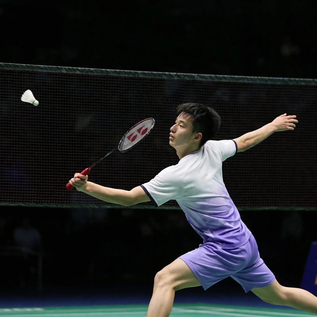 Wang Zheng Xing lunging at the net for a spinning net shot (AI-generated)