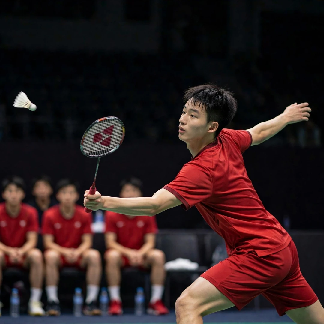 Wang Zheng Xing playing for China at the Badminton Asia Team Championships (AI-generated)
