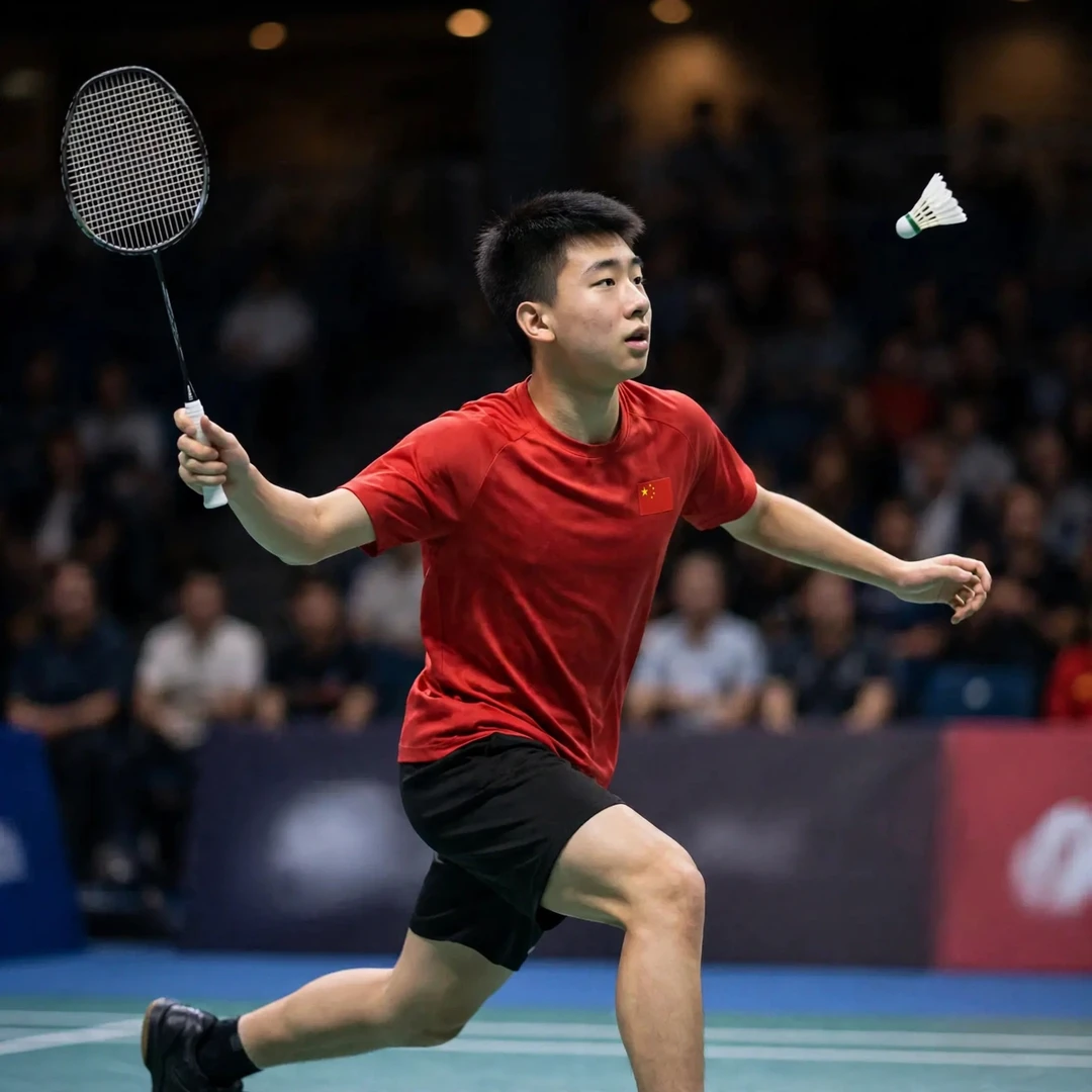 Wang Zi Jun playing a back-court forehand during his Malaysia Super 100 2026 title run (AI-generated) Wang Zi Jun playing a back-court forehand during his Malaysia Super 100 2026 title run (AI-generated)
