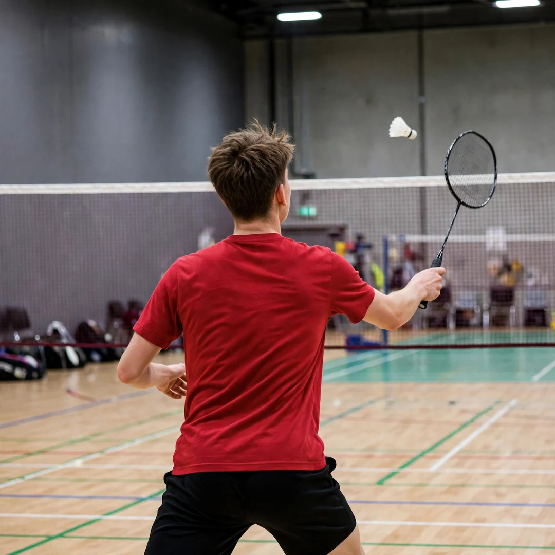 William Bøgebjerg playing a forehand drive, seen from behind (AI-generated) William Bøgebjerg playing a forehand drive, seen from behind (AI-generated)