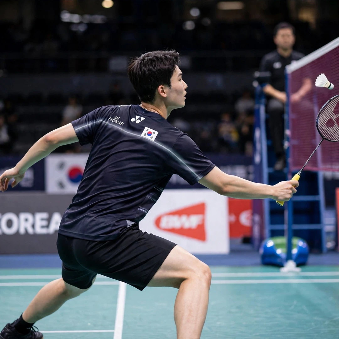 Yoo Tae Bin net play Yoo Tae Bin playing a tumbling net shot (AI-generated)