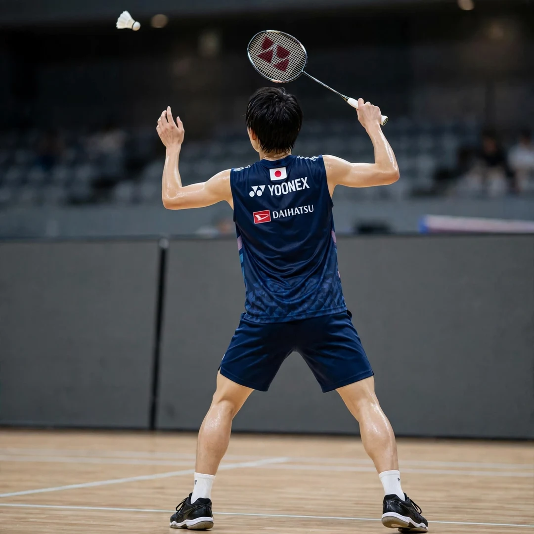 Yushi Tanaka backhand clear technique Yushi Tanaka backhand technique from the rear court (AI-generated)