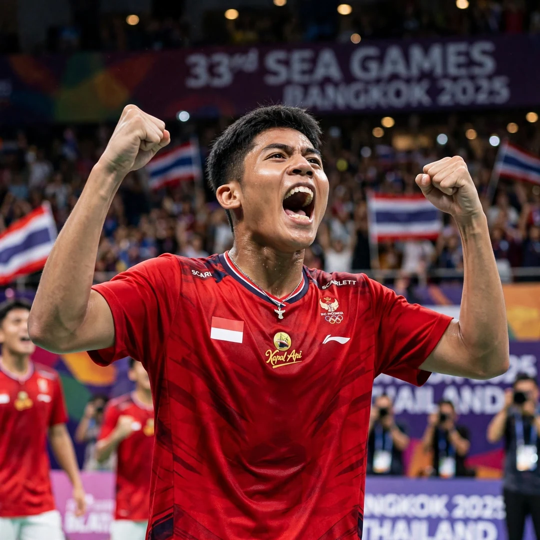 Zaki Ubaidillah SEA Games 2025 gold and silver Zaki Ubaidillah celebrating at the 2025 SEA Games in Bangkok (AI-generated)