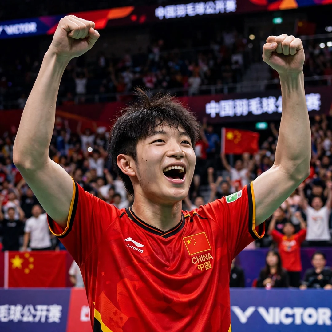 Zhu Xuan Chen celebration Zhu Xuan Chen celebrating a win with both fists raised (AI-generated)